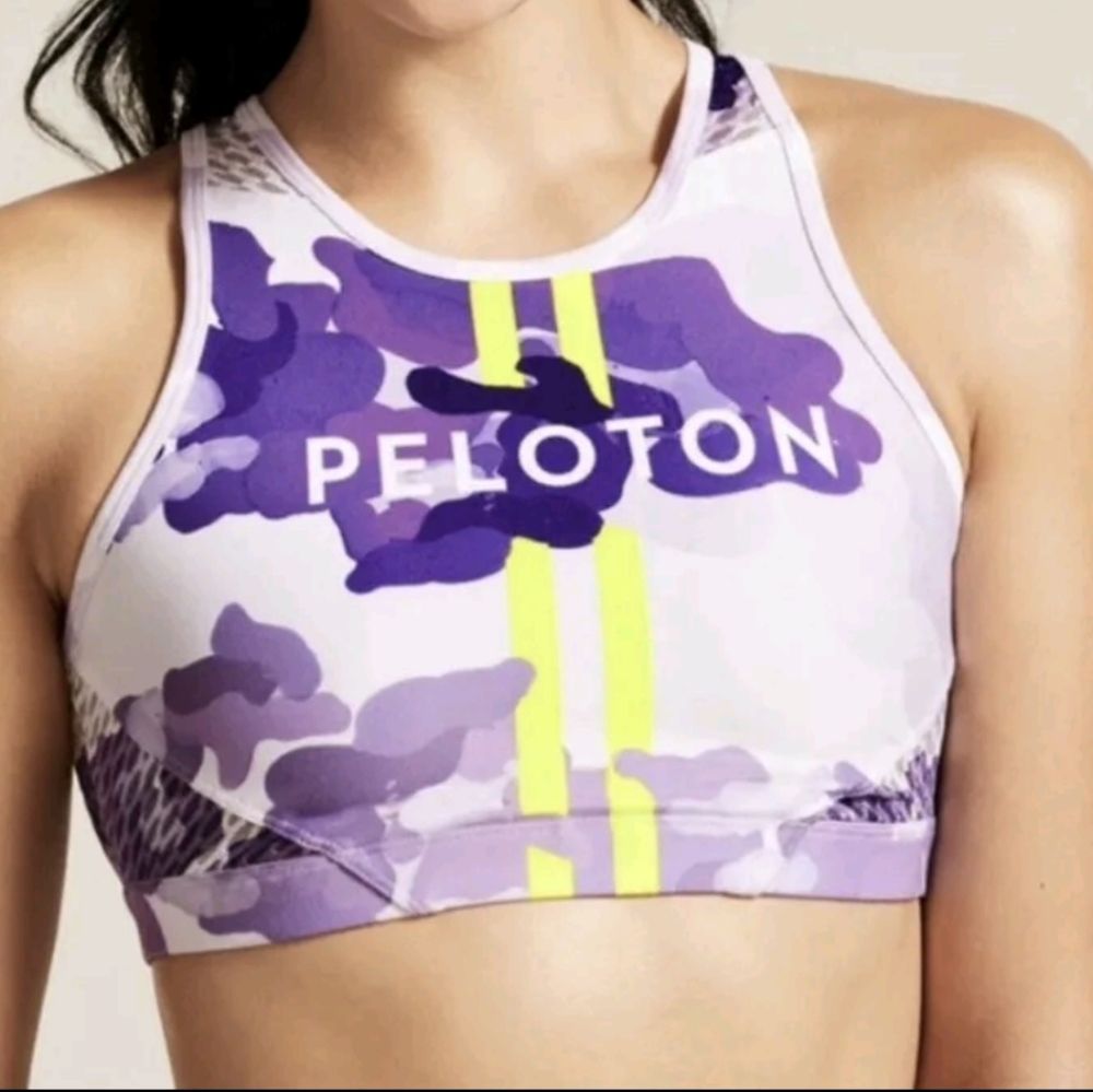 NWT WITH Women's High Neck Peloton Sports Bra. Nail Polish Camo.